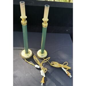 Vintage Underwriters Laboratories Green Portable Lamp Gold Retro MCM Art Deco